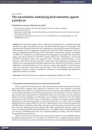 The Uncertainties Underlying Herd Immunity Against COVID-19