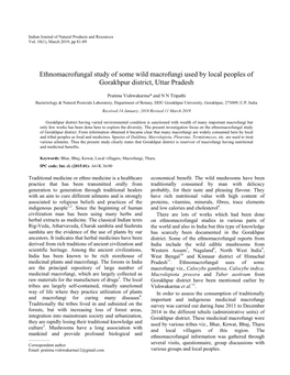 Ethnomacrofungal Study of Some Wild Macrofungi Used by Local Peoples of Gorakhpur District, Uttar Pradesh