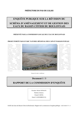 Enquête Publique Sur La Révision Du Schéma D'aménagement Et De Gestion Des Eaux Du Bassin Côtier Du Boulonnais