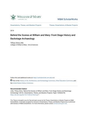 Front Stage History and Backstage Archaeology
