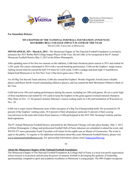 For Immediate Release: MN CHAPTER of the NATIONAL