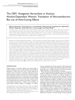 The CRF1 Antagonist Verucerfont in Anxious Alcohol-Dependent Women: Translation of Neuroendocrine, but Not of Anti-Craving Effects