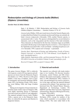 Redescription and Biology of Limonia Badia (Walker) (Diptera: Limoniidae)