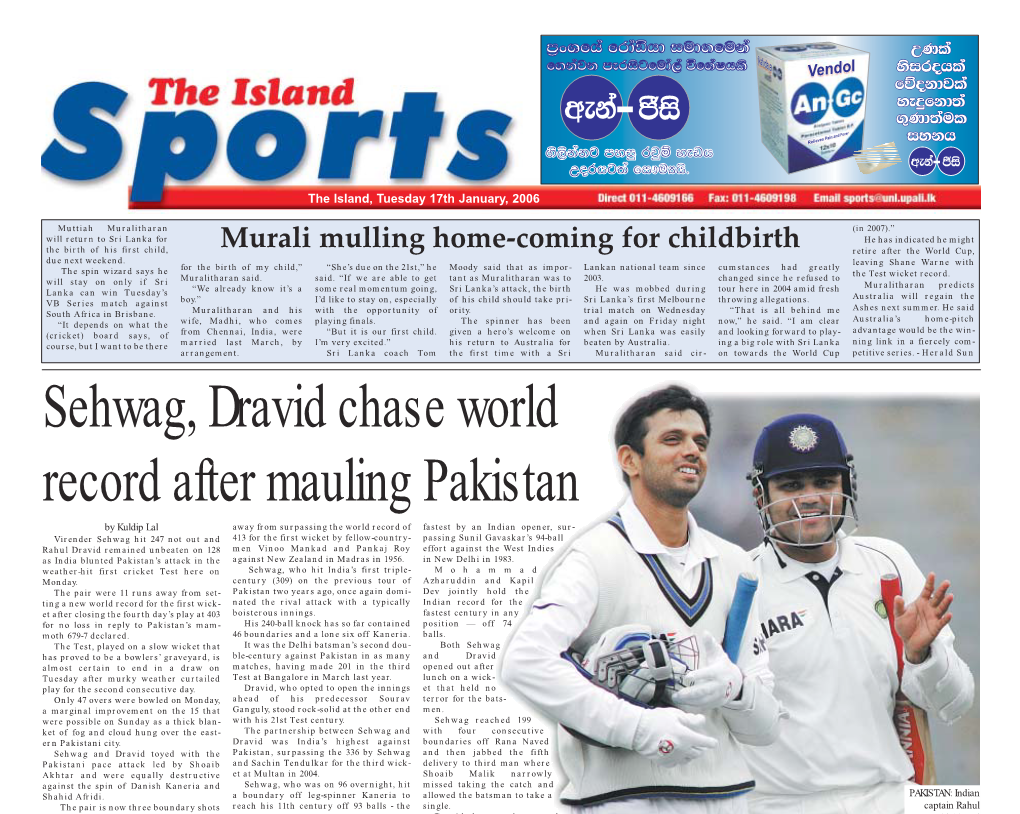 Sehwag, Dravid Chase World Record After Mauling Pakistan