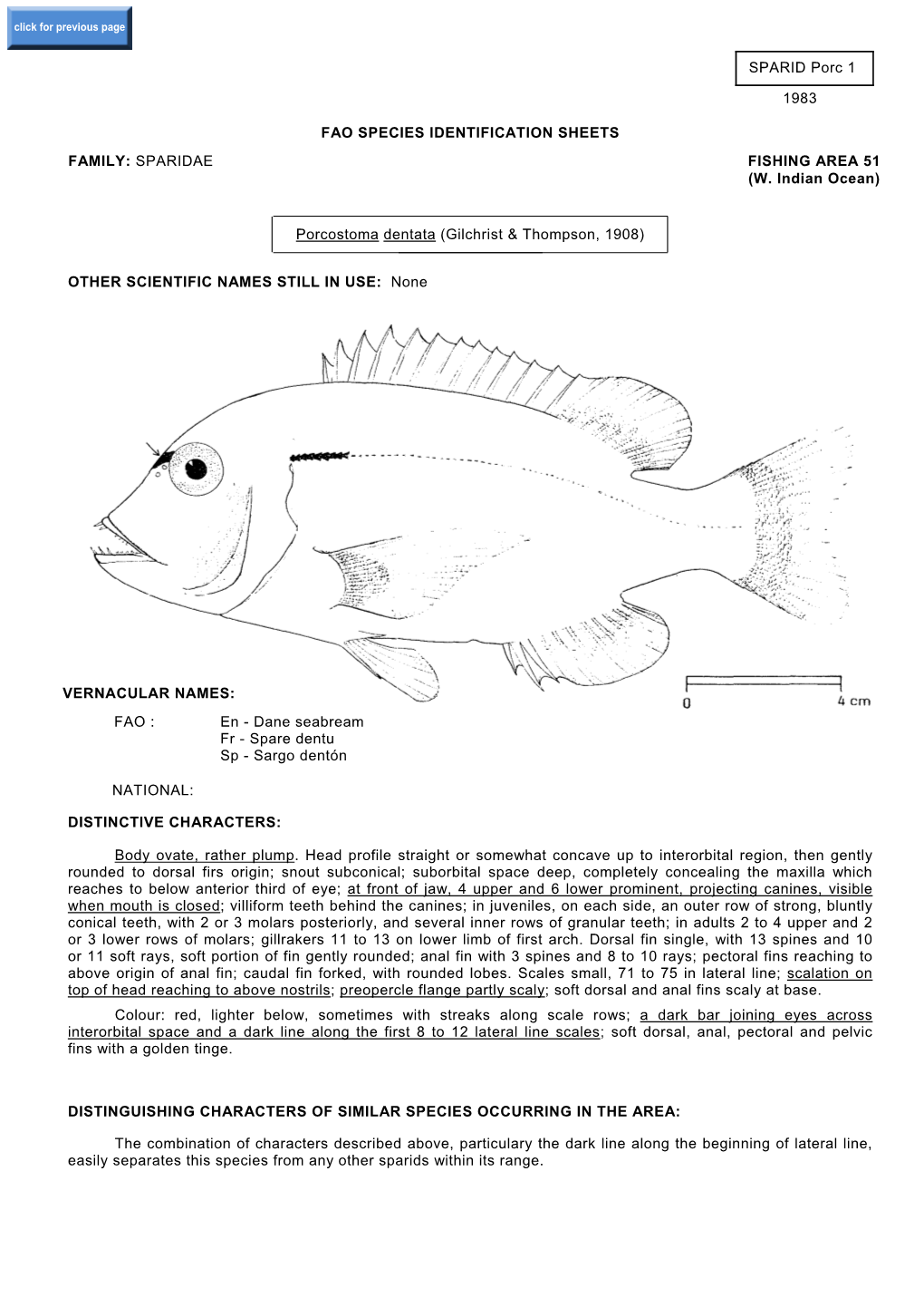 SPARIDAE FISHING AREA 51 (W. Indian Ocean) Porcostoma Dentata