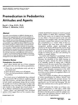 Premedication in Pedodontics Attitudes and Agents