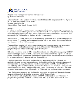 Biosynthesis of Bromegrass Mosaic Virus Ribonucleic Acid by Dean