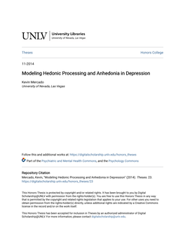 Modeling Hedonic Processing and Anhedonia in Depression