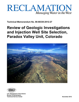 Review of Geologic Investigations and Injection Well Site Selection, Paradox Valley Unit, Colorado