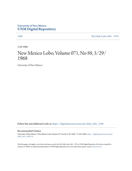 New Mexico Lobo, Volume 071, No 88, 3/29/1968." 71, 88 (1968)