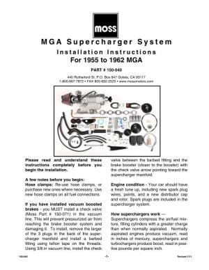 MGA Supercharger System Installation Instructions for 1955 to 1962 MGA