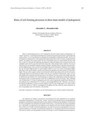 Rates of Soil-Forming Processes in Three Main Models of Pedogenesis