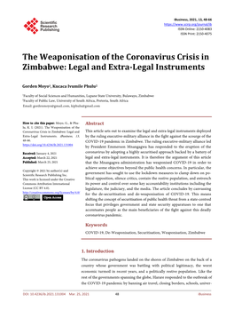 The Weaponisation of the Coronavirus Crisis in Zimbabwe: Legal and Extra-Legal Instruments