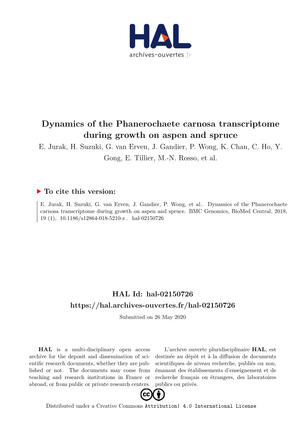 Dynamics of the Phanerochaete Carnosa Transcriptome During Growth on Aspen and Spruce E