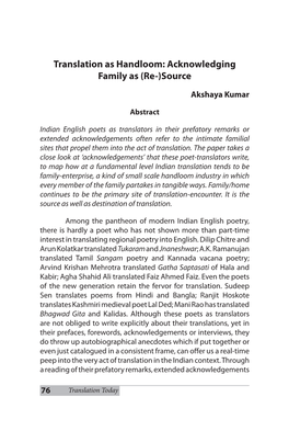 Translation As Handloom: Acknowledging Family As (Re-)Source