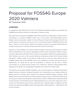 Proposal for FOSS4G Europe 2020 Valmiera Th 30 ​ September 2019 ​