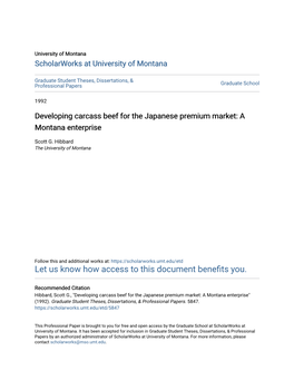 Developing Carcass Beef for the Japanese Premium Market: a Montana Enterprise
