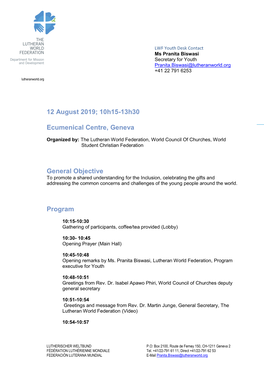 12 August 2019; 10H15-13H30 Ecumenical Centre, Geneva