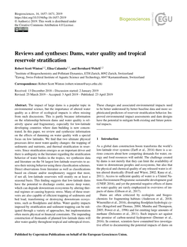 Dams, Water Quality and Tropical Reservoir Stratification