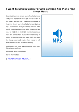 I Want to Sing in Opera for Alto Baritone and Piano Mp3 Sheet Music