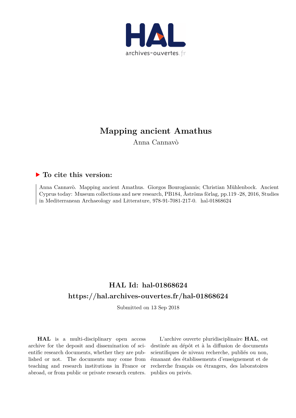 Mapping Ancient Amathus Anna Cannavò