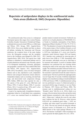 Repertoire of Antipredator Displays in the Semifossorial Snake Ninia Atrata (Hallowell, 1845) (Serpentes: Dipsadidae)