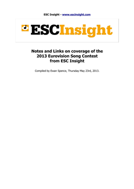 Notes and Links on Coverage of the 2013 Eurovision Song Contest from ESC Insight