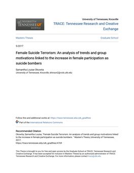 Female Suicide Terrorism: an Analysis of Trends and Group Motivations Linked to the Increase in Female Participation As Suicide Bombers