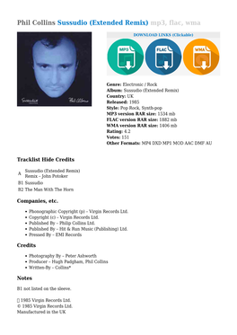 Phil Collins Sussudio (Extended Remix) Mp3, Flac, Wma