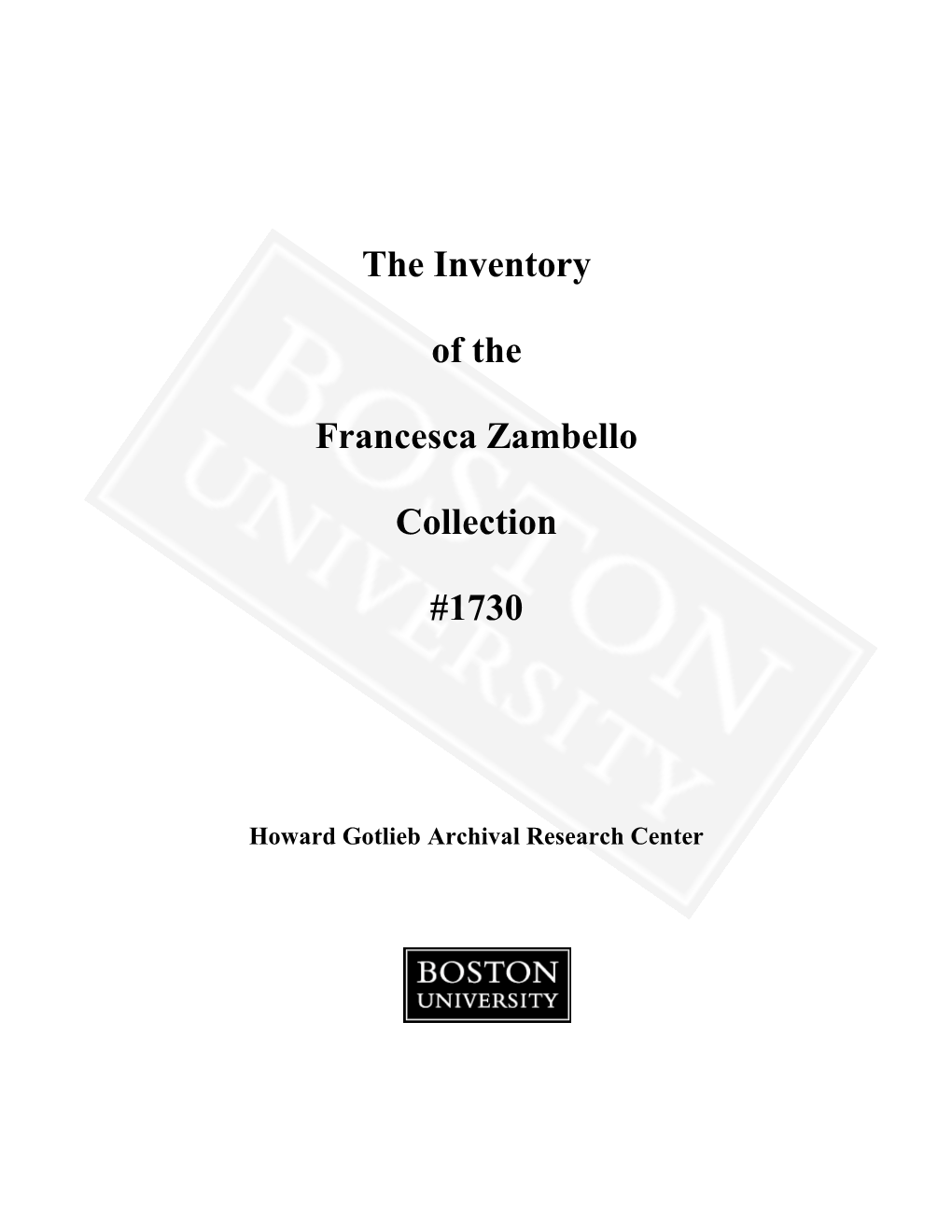 The Inventory of the Francesca Zambello Collection #1730
