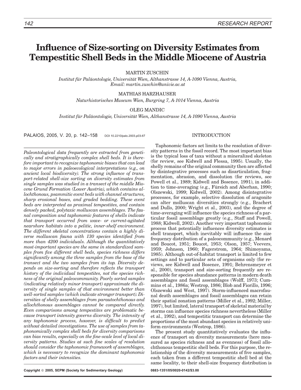 Influence of Size-Sorting on Diversity Estimates from Tempestitic Shell Beds in the Middle Miocene of Austria