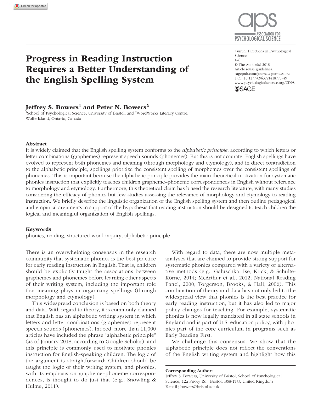 Progress in Reading Instruction Requires a Better Understanding Of