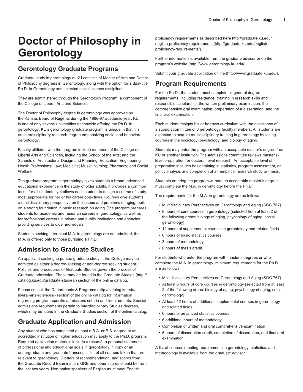 Doctor of Philosophy in Gerontology 1