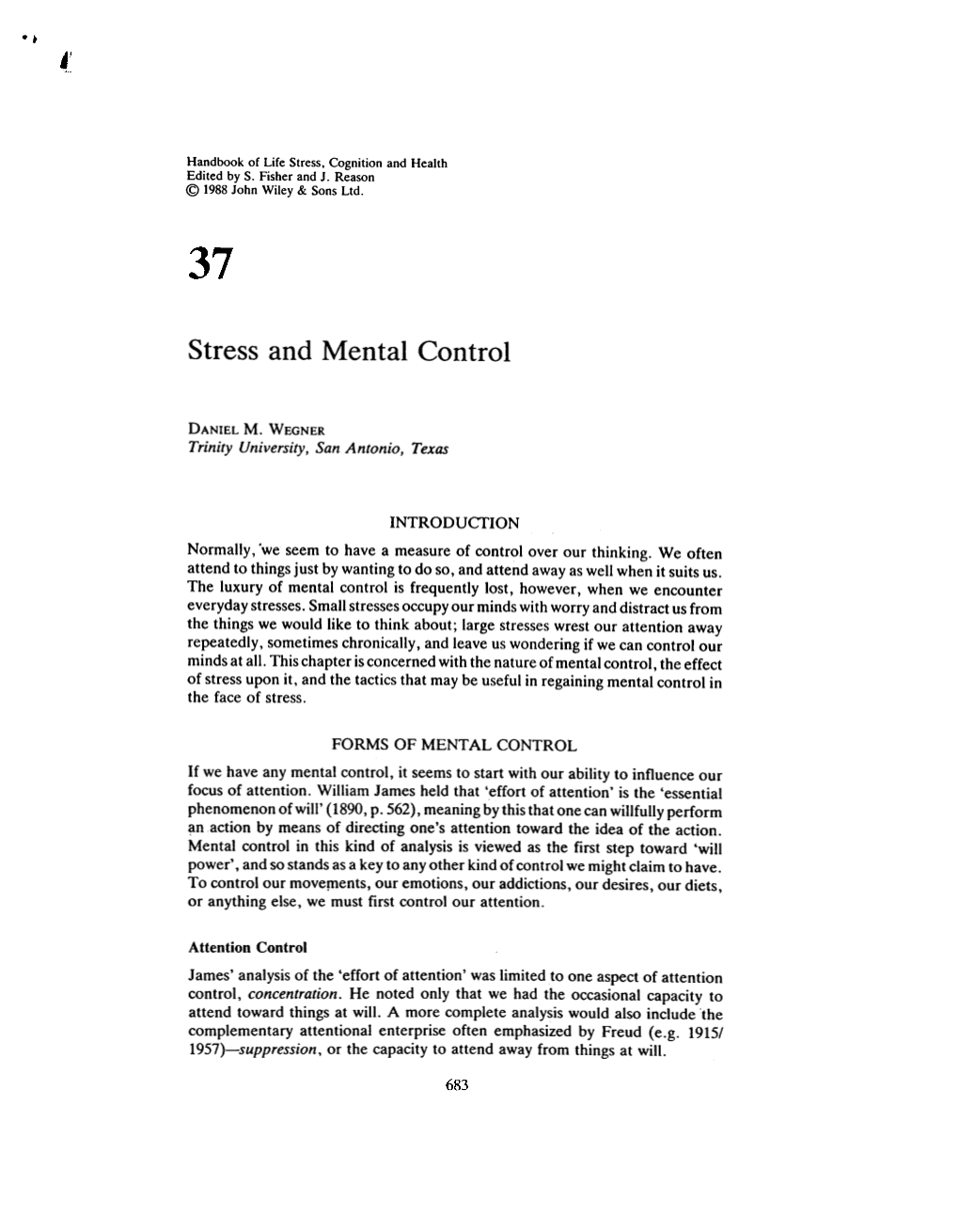 Stress and Mental Control