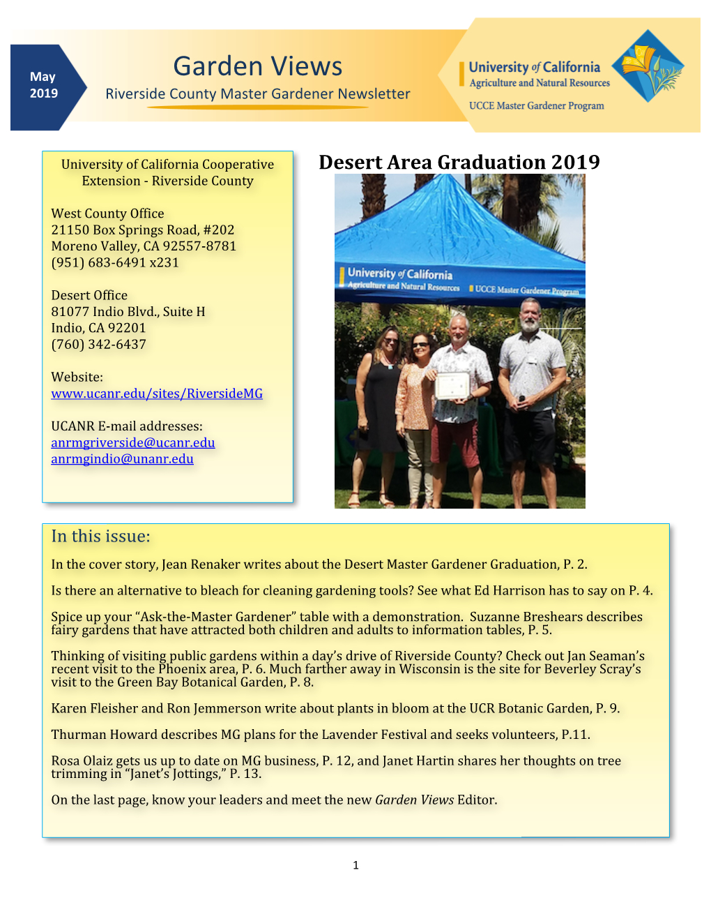 Garden Views May 2019 May Garden Views 2019 Riverside County Master Gardener Newsletter