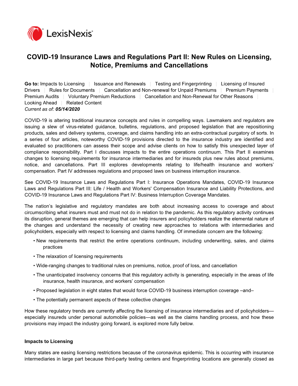 COVID-19 Insurance Laws and Regulations Part II: New Rules on Licensing, Notice, Premiums and Cancellations