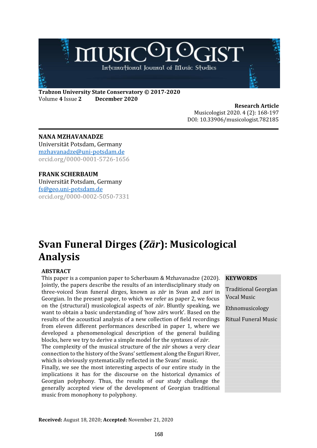 Svan Funeral Dirges (Zär): Musicological Analysis