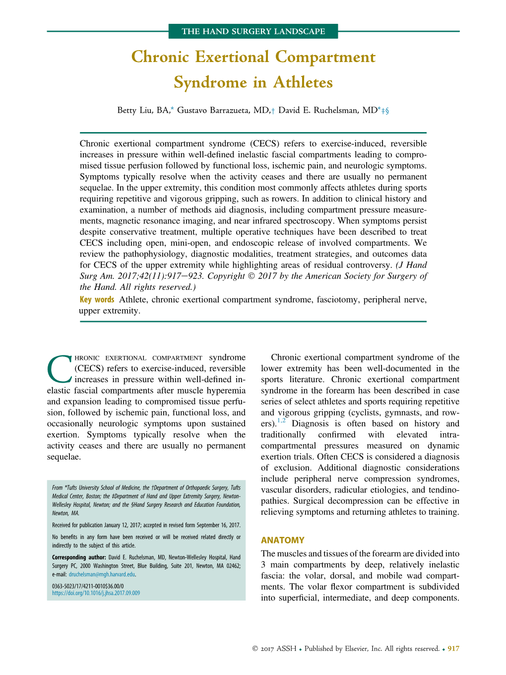 Chronic Exertional Compartment Syndrome in Athletes