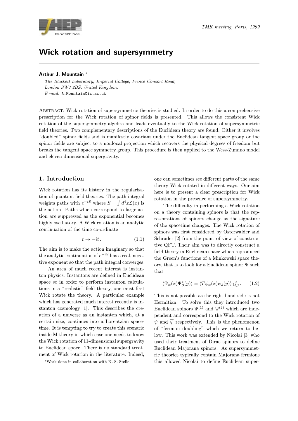 Wick Rotation and Supersymmetry