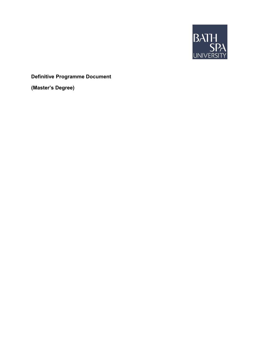 Definitive Programme Document