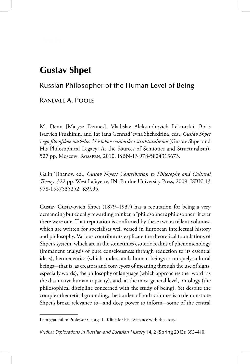 Articles Gustav Shpet