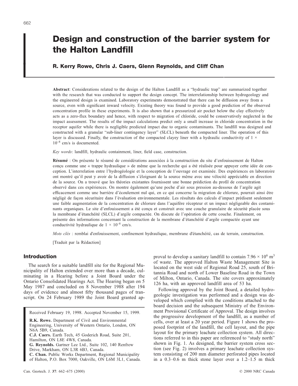 Design and Construction of the Barrier System for the Halton Landfill