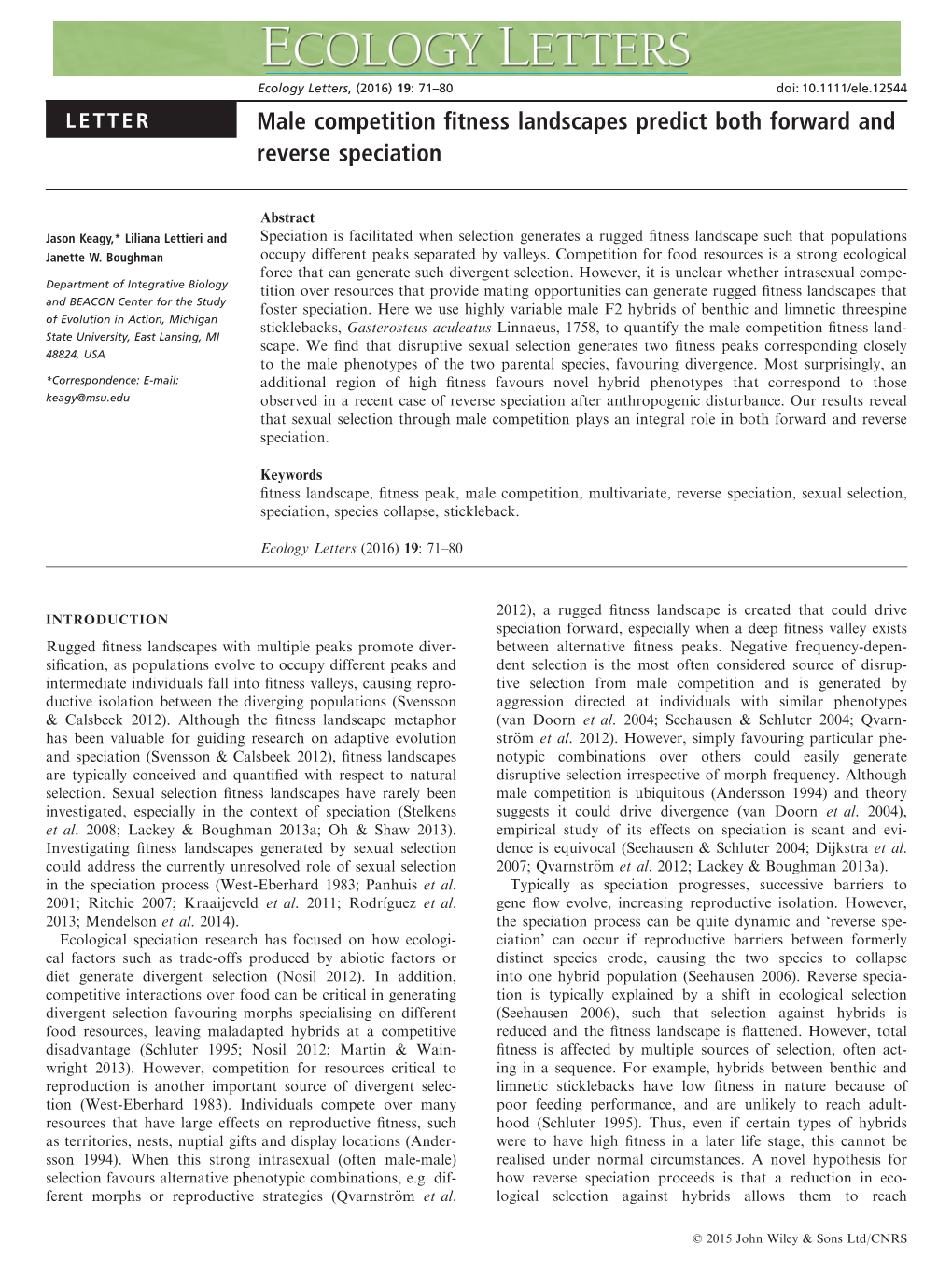 Male Competition Fitness Landscapes Predict Both Forward and Reverse