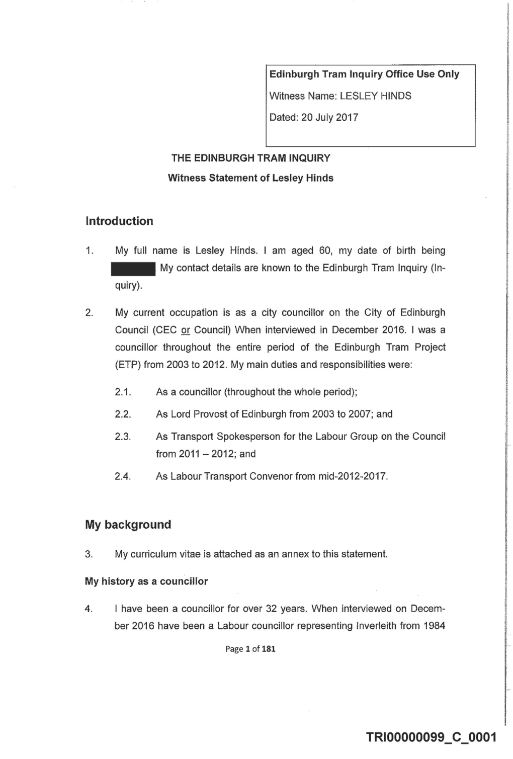 TRI00000099 C Witness Statement Lesley Hinds