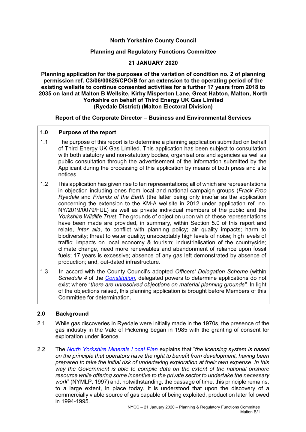 North Yorkshire County Council Planning and Regulatory Functions