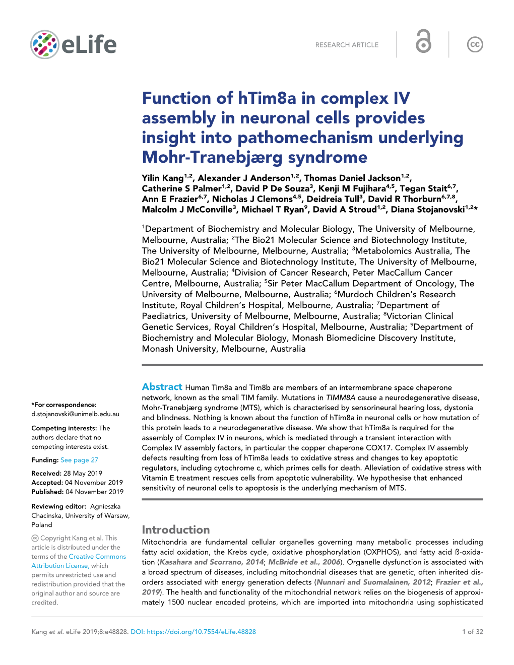 Function of Htim8a in Complex IV Assembly in Neuronal Cells