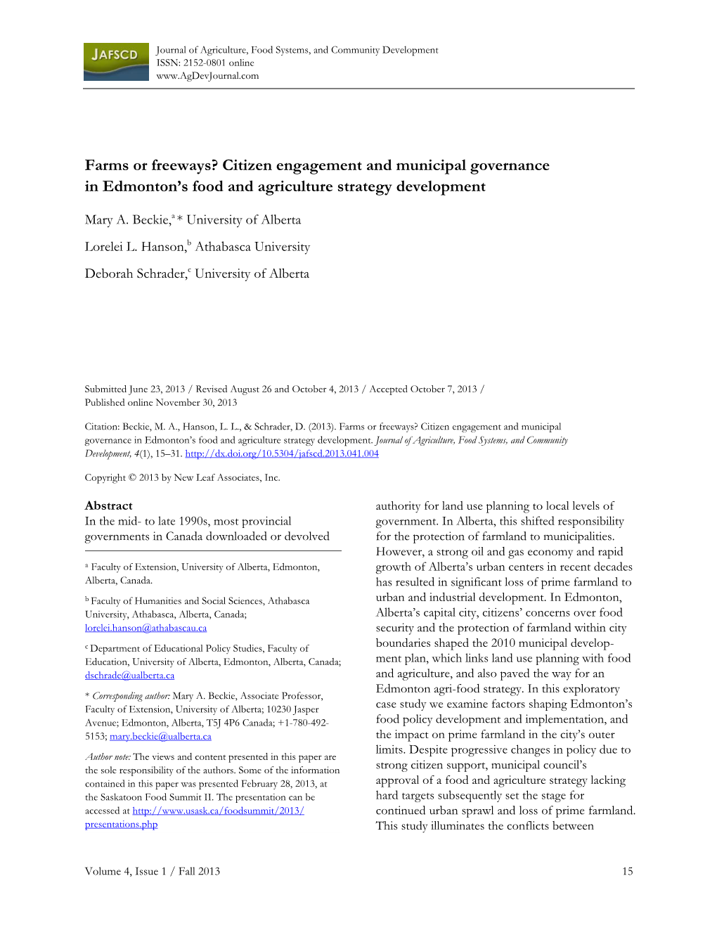 Citizen Engagement and Municipal Governance in Edmonton's Food