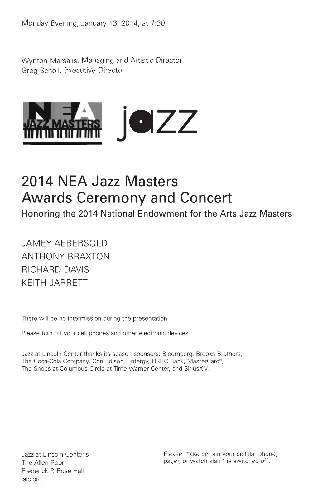 2014 NEA Jazz Masters Awards Ceremony and Concert Honoring the 2014 National Endowment for the Arts Jazz Masters