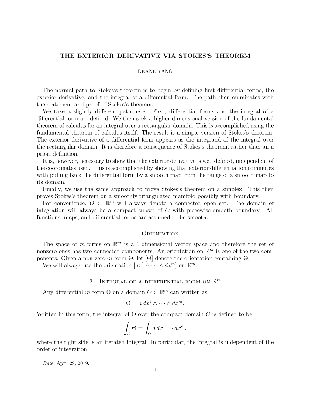 The Exterior Derivative Via Stokes's Theorem