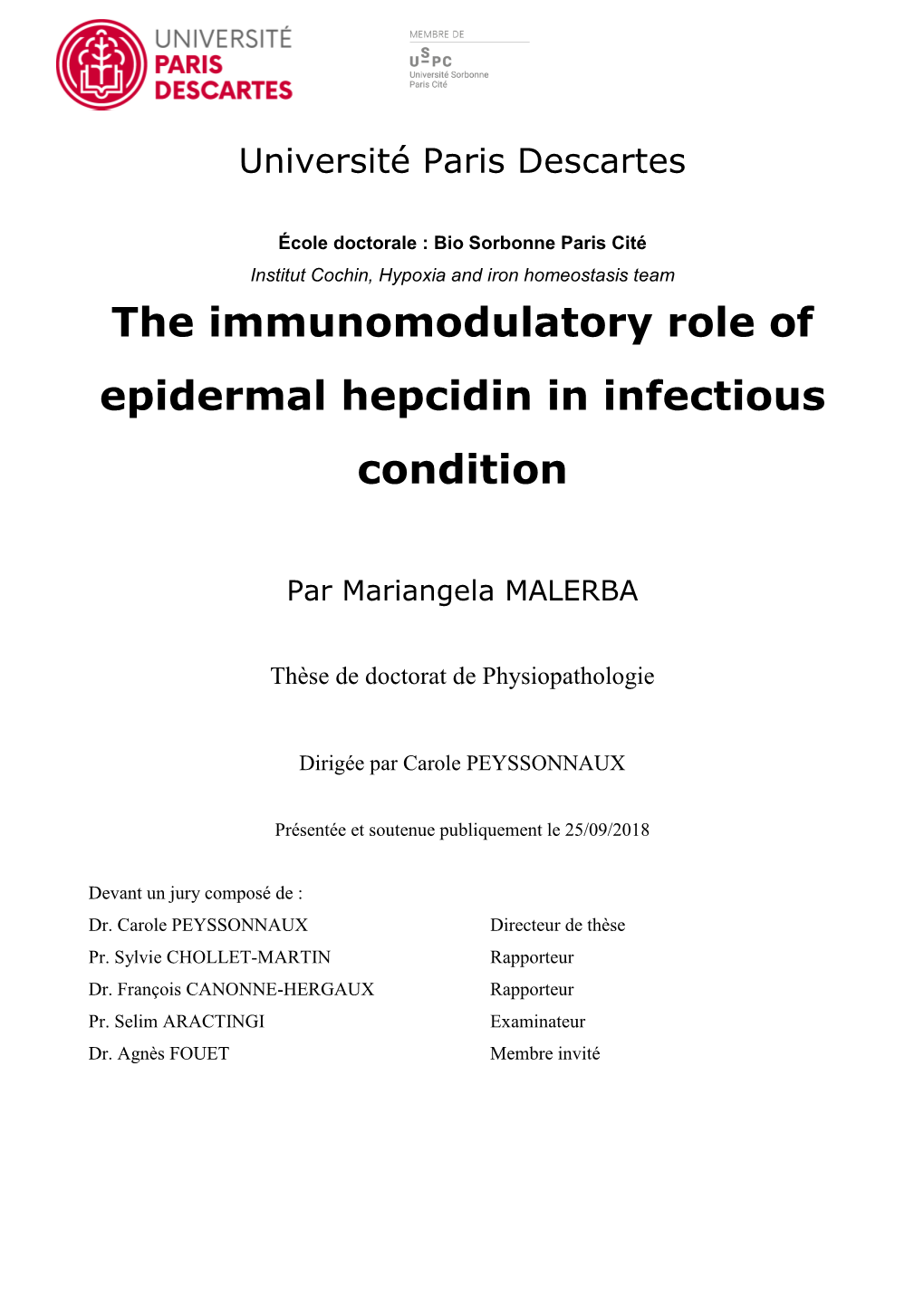 The Immunomodulatory Role of Epidermal Hepcidin in Infectious Condition